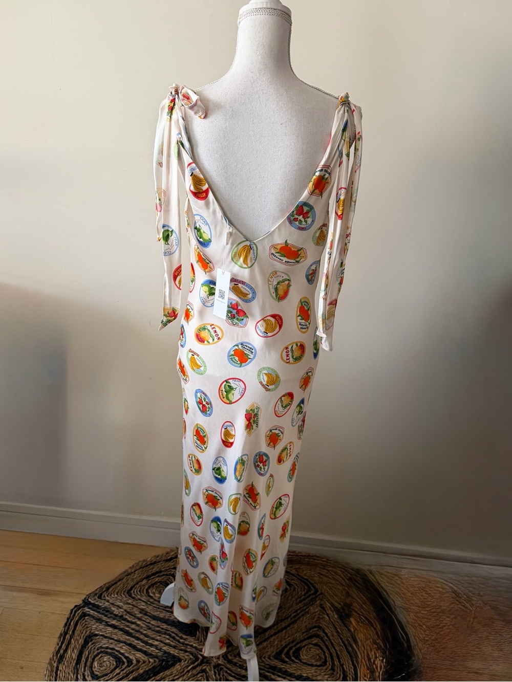 ASTR the Label Allexina Satin Midi Dress Ivory & Fruit Cocktail Size Medium NWT - Picture 13 of 16